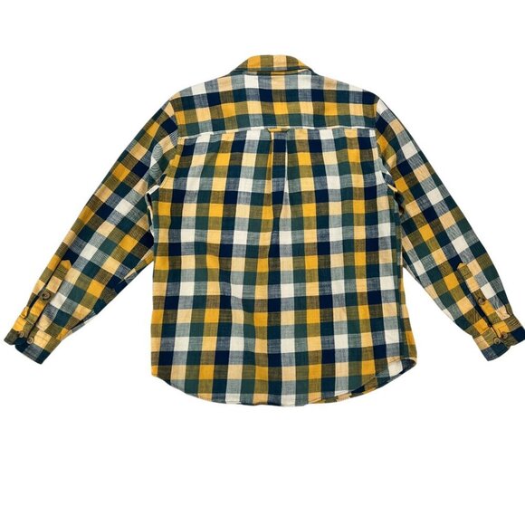 Woolrich Men's Yellow/Blue Long Sleeve Flannel Plaid Button Down Size L - Picture 2 of 11